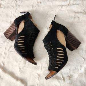 Franco Sarto Black Janice Peep-Toe Bootie Sandal, Size 7.5